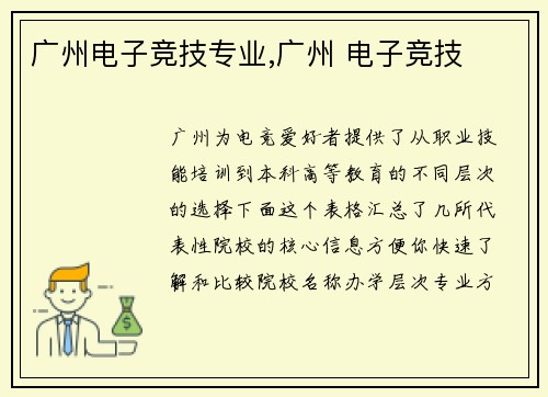 广州电子竞技专业,广州 电子竞技